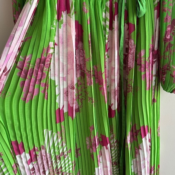 ASOS Design Wrap Maxi Dress Balloon Sleeves with Green Florals, Green/Pink, 6 - Picture 14 of 16